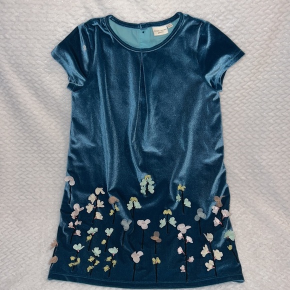 Signature Girls Teal Velour Floral Dress with lining Size 4-5Y NEW Easter Pretty - Picture 2 of 6